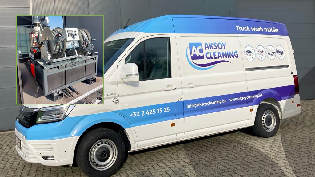 DiBO JMB-S 200/30 inbouw warmwater hogedrukunit ingebouwd in één van de mobiele carwash voertuigen van Aksoy Cleaning